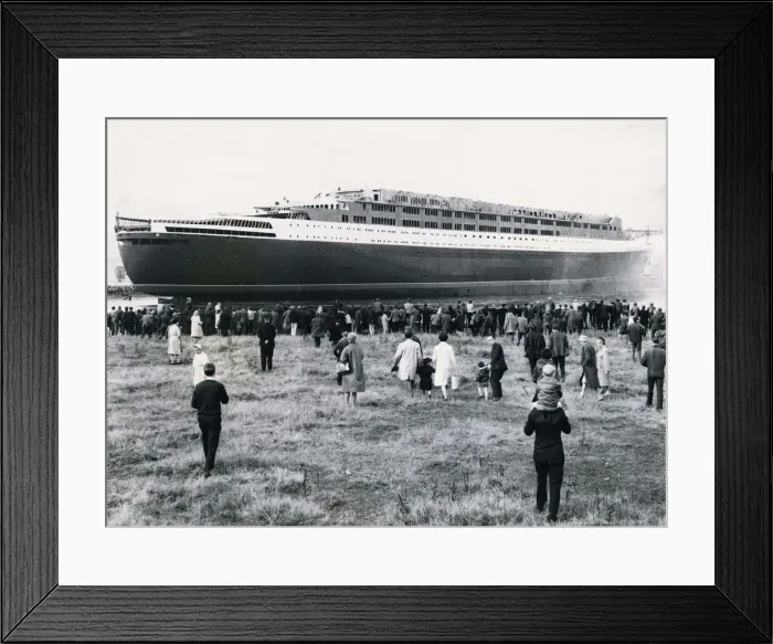 Framed Print : The workforce and their families gather at the launch of the new liner QE2 at John Brown Framed Print : The workforce and their families gather at the launch of the new liner QE2 at John Brown
