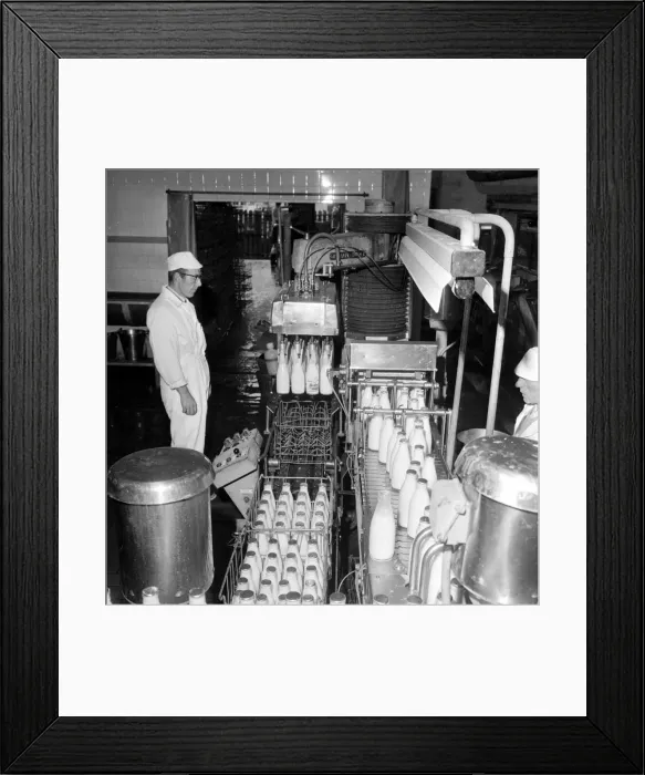 Framed Print : Dobsons Dairies October 1966 A worker on Bottling and Packaging Machinery