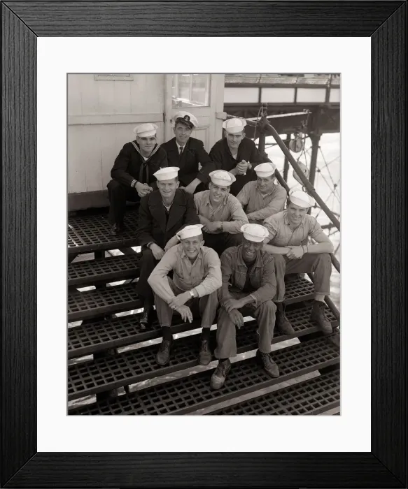 Framed Print : A group of US Sailors are stranded on Brighton pier after they missed the liberty boat Framed Print : A group of US Sailors are stranded on Brighton pier after they missed the liberty boat