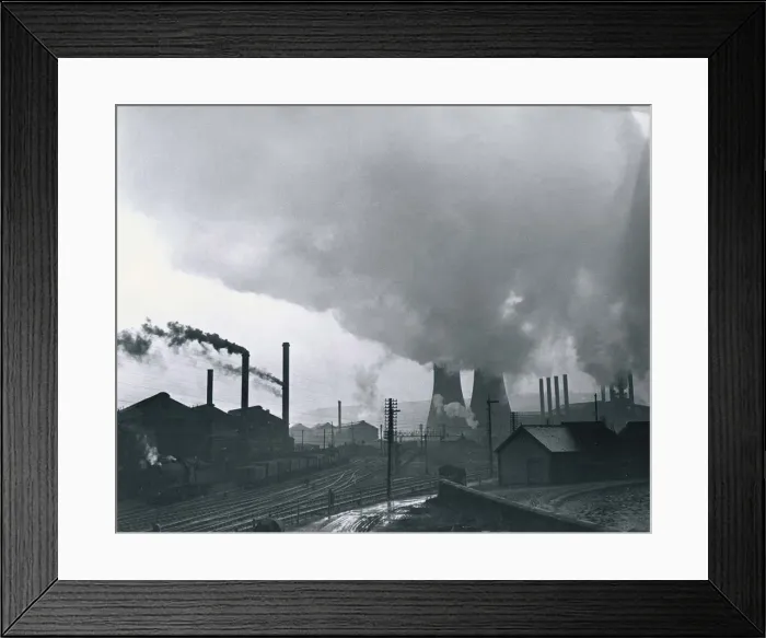 Framed Print : Cooling towers and smoking chimneys pollute the air at a Sheffield industrial site Framed Print : Cooling towers and smoking chimneys pollute the air at a Sheffield industrial site