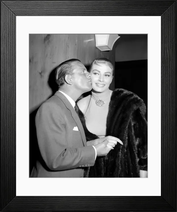 Framed Print : Norman Wisdom actor May 1956 Anita Ekberg actress at the Savoy Hotel