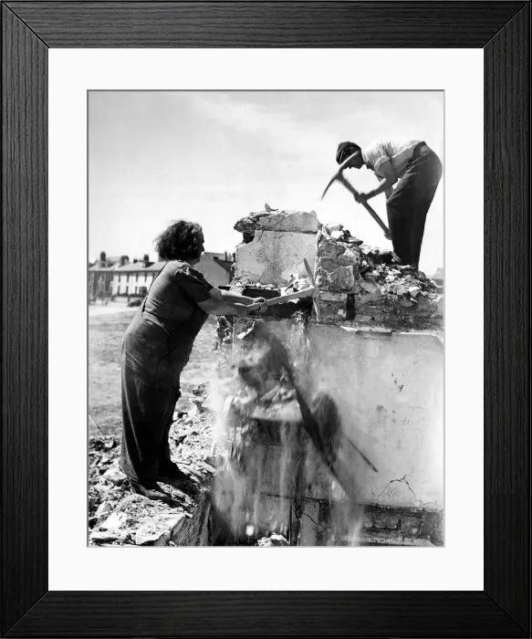 Framed Print : Plymouths squad of professional women navvies hard at work with the men pulling down