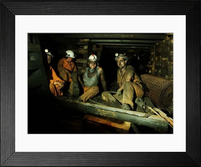 Framed Print : Coal Miners sit inside the mine at Penallta Colliery in South Wales October 1991
