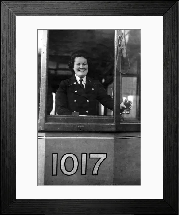 Framed Print : World War Two. One of the first women tramcar drivers to start work in Glasgow during Framed Print : World War Two. One of the first women tramcar drivers to start work in Glasgow during