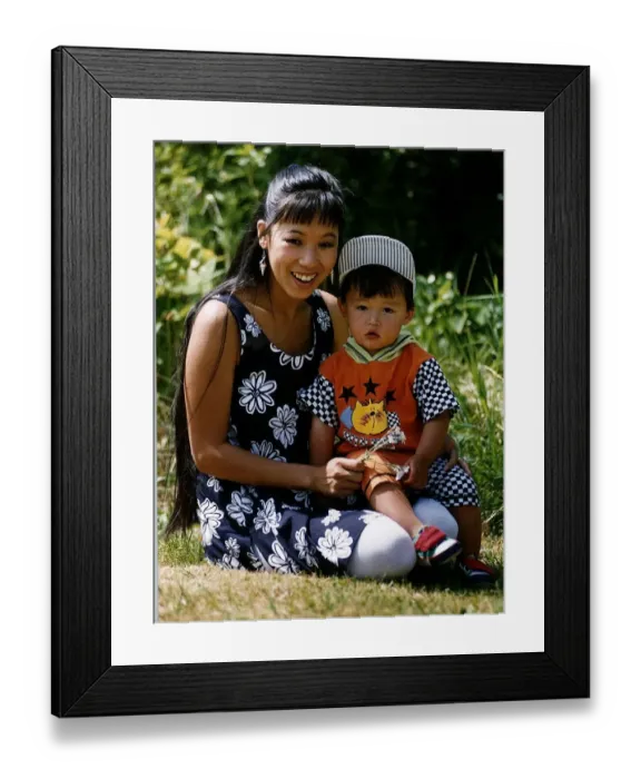 Framed Print : Ling Tai actress with her son 17 month old Christopher she was abandoned as a baby Framed Print : Ling Tai actress with her son 17 month old Christopher she was abandoned as a baby