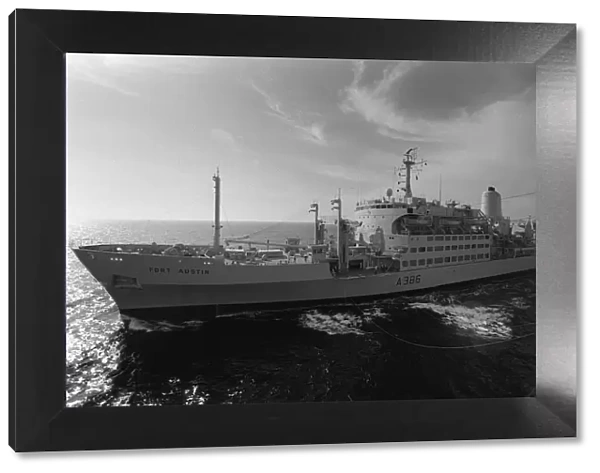 Ships RFA Fort Austin October 1985 re supplying the aircraft carrier Invincible in