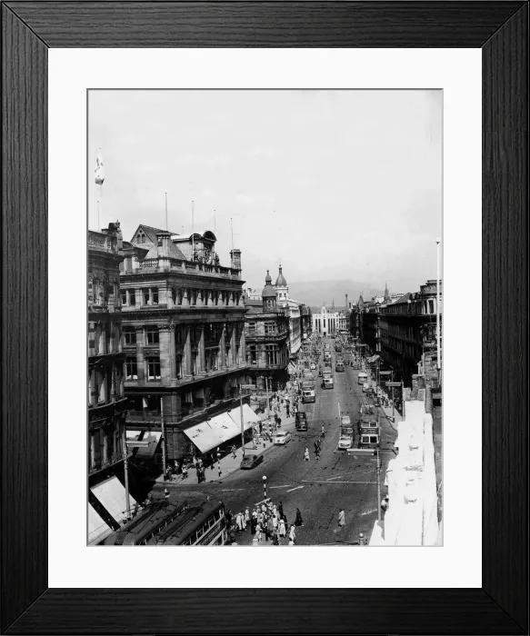 Framed Print : Aerial view of Royal Avenue in Belfast, Northern Ireland showing cars