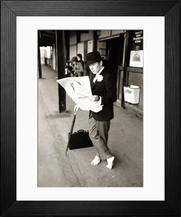 Framed Print : Barefoot City Gent Peter Greenwood shoeless to advertise the new Walt Disney called