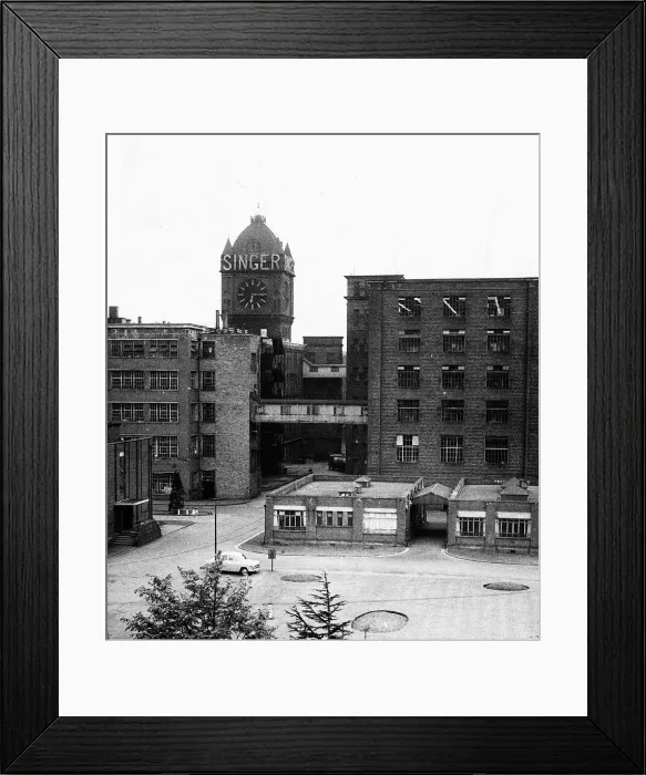 Framed Print : The Singer factory and clock tower in Clydebank, Scotland September 1961 Framed Print : The Singer factory and clock tower in Clydebank, Scotland September 1961