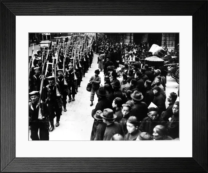 Framed Print : British sailors from HMS Hawkins marching in Shanghai 1927 Framed Print : British sailors from HMS Hawkins marching in Shanghai 1927