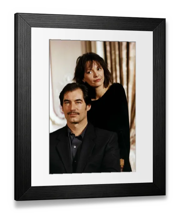 Framed Print : Timothy Dalton Actor and actress Joanne Whalley Kilmer at a press conference in London to Framed Print : Timothy Dalton Actor and actress Joanne Whalley Kilmer at a press conference in London to