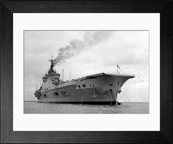 Framed Print : HMS Eagle gets up steam whilst at anchor in Plymouth sound. November 1951 Framed Print : HMS Eagle gets up steam whilst at anchor in Plymouth sound. November 1951