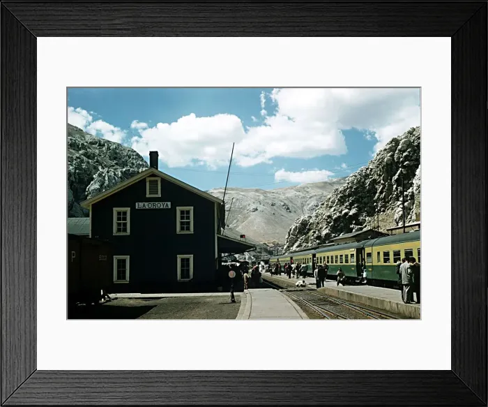 Framed Print : Railway station at La Oroya along route of Central Railway of Peru circa 1971 Framed Print : Railway station at La Oroya along route of Central Railway of Peru circa 1971