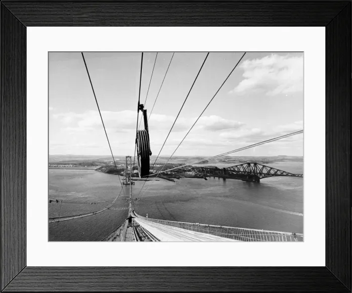 Framed Print : Forth Road Bridge construction June 1962 Wires being strung across the Forth as Framed Print : Forth Road Bridge construction June 1962 Wires being strung across the Forth as