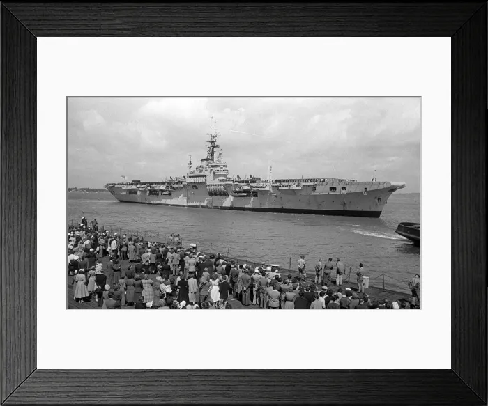 Framed Print : Ships Royal Navy Aircraft Carrier HMS Glory July 1953 Crowds gather