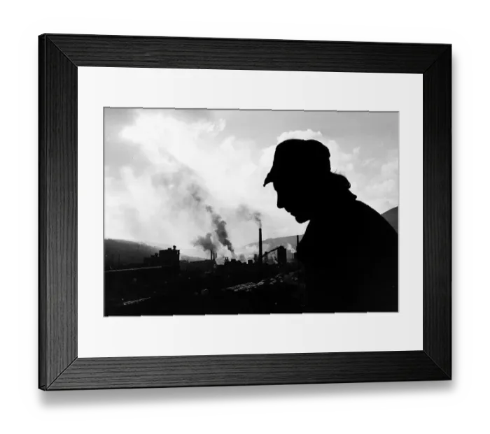 Framed Print : A Welsh steelworker on his way home from the British steel works at Ebbw Vale South Wales Framed Print : A Welsh steelworker on his way home from the British steel works at Ebbw Vale South Wales
