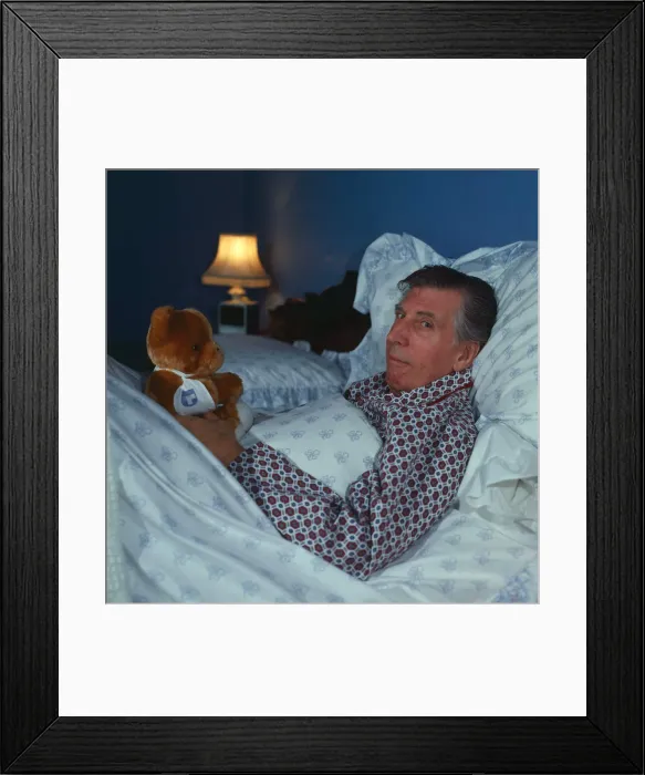 Framed Print : Ricky Fulton in bed with Teddy Bear comedian actor October 1987 Framed Print : Ricky Fulton in bed with Teddy Bear comedian actor October 1987