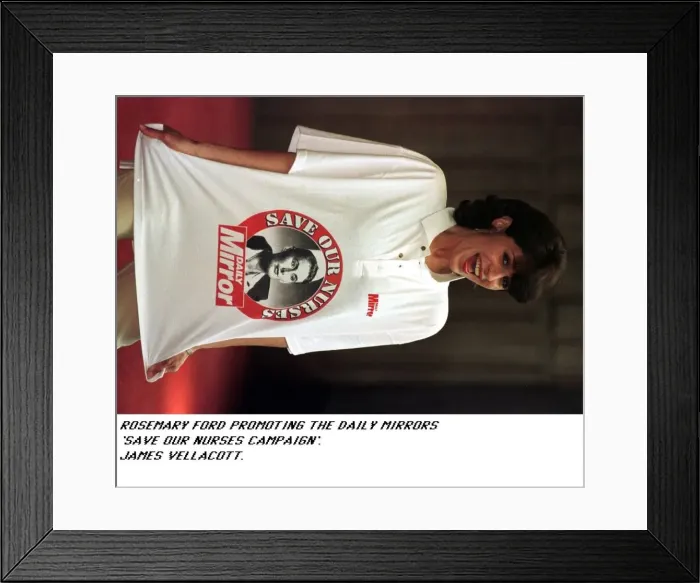 Framed Print : Rosemary Ford TV Presenter wears a t shirt to help support the Daily Mirror Save Our Framed Print : Rosemary Ford TV Presenter wears a t shirt to help support the Daily Mirror Save Our