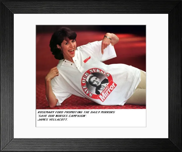 Framed Print : Rosemary Ford TV Presenter wears a t shirt to help support the Daily Mirror Save Our Framed Print : Rosemary Ford TV Presenter wears a t shirt to help support the Daily Mirror Save Our