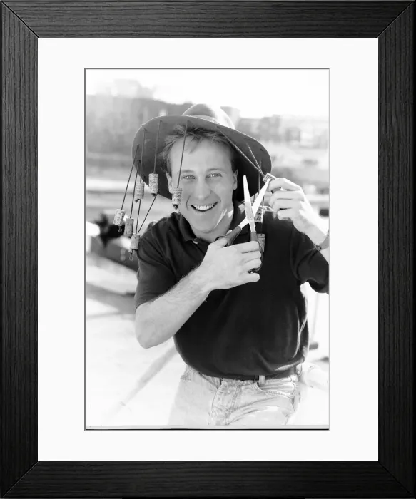 Framed Print : Mike Brosnan TV presenter wearing Australian cork hat Framed Print : Mike Brosnan TV presenter wearing Australian cork hat