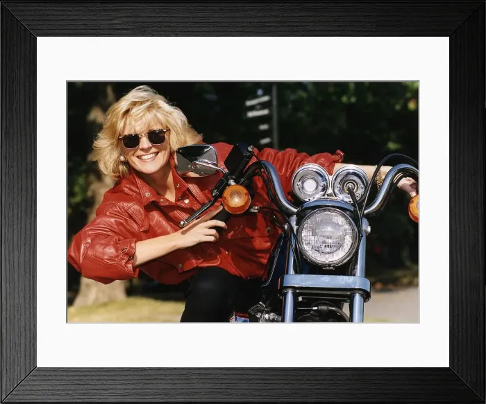 Framed Print : Allison Holloway TV Presenter. Pictured sitting on her Harley Davidson Motorbike Framed Print : Allison Holloway TV Presenter. Pictured sitting on her Harley Davidson Motorbike
