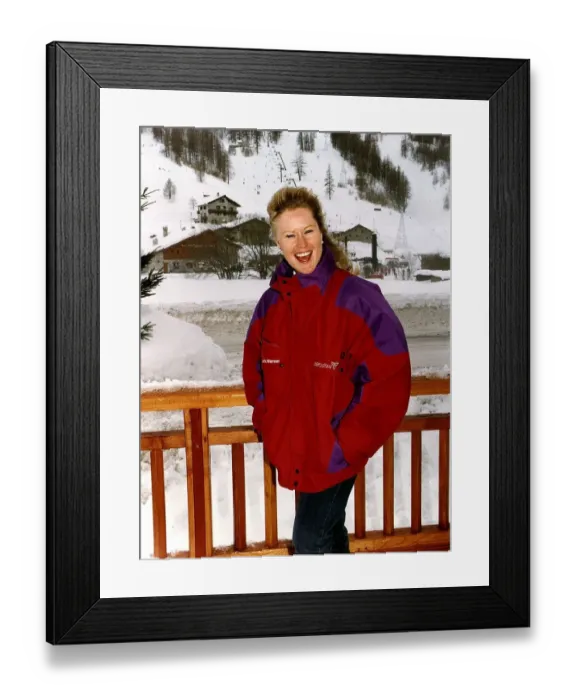 Framed Print : Phillipa Hassell former TVAM presenter who now runs a hotel in Val D Isere France