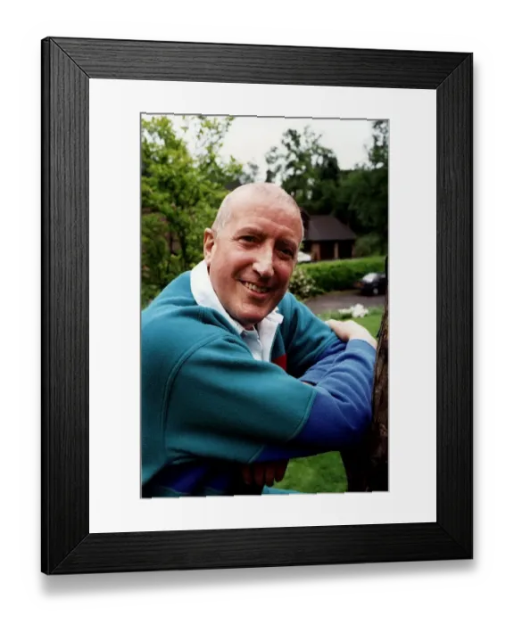 Framed Print : Roy Castle TV Presenter in garden