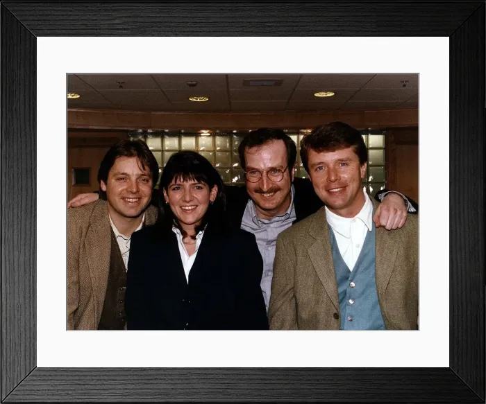 Framed Print : Mark Goodier BBC Radio One DJ Disc Jockey with fellow disc jockeys Framed Print : Mark Goodier BBC Radio One DJ Disc Jockey with fellow disc jockeys