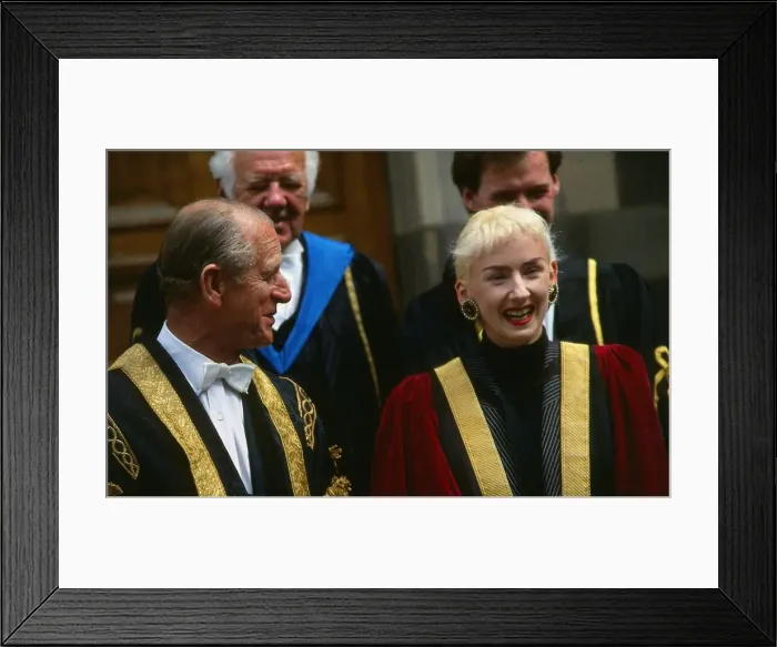 Framed Print : Muriel Gray TV presenter June 1988 with Prince Philip, Duke of Edinburgh