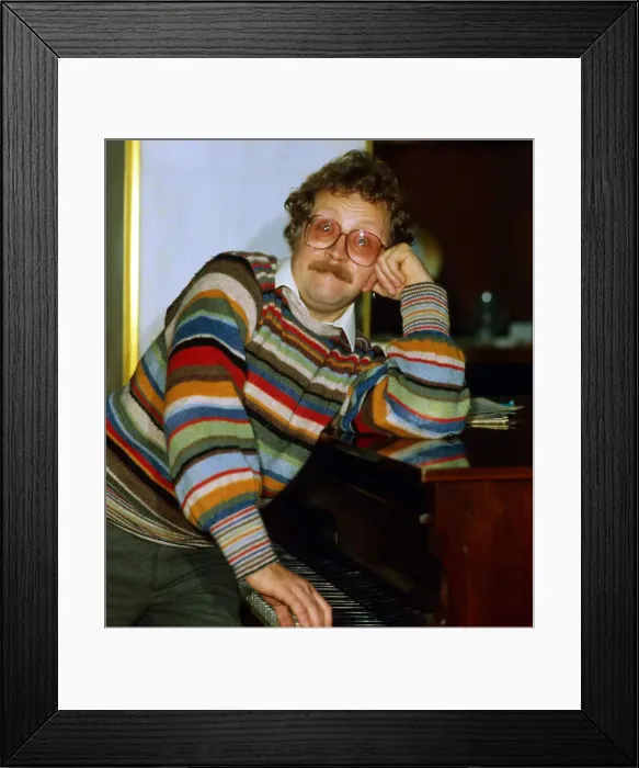 Framed Print : Mike Harding British comedian at piano November 1984 Framed Print : Mike Harding British comedian at piano November 1984
