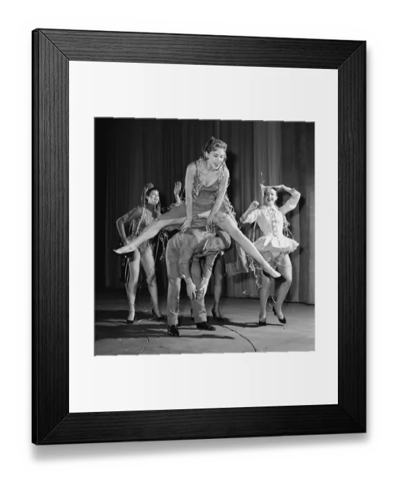 Framed Print : Comedian Norman Wisdom with cast members of his pantomime The Wonderful Lamp 1956