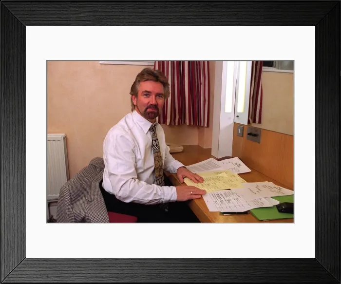 Framed Print : Noel Edmonds TV Presenter sitting in his dressing room Framed Print : Noel Edmonds TV Presenter sitting in his dressing room