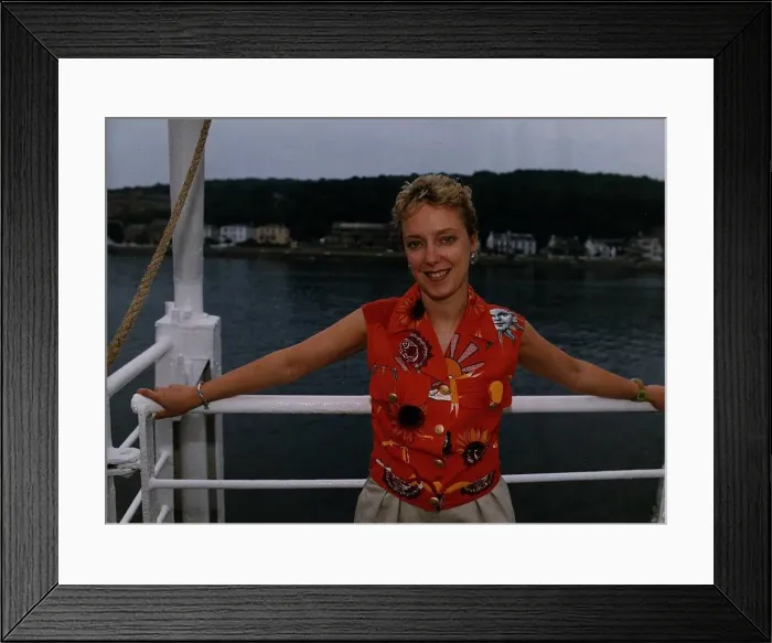 Framed Print : Janice Forsyth TV presenter in Rothesay orange shirt Framed Print : Janice Forsyth TV presenter in Rothesay orange shirt