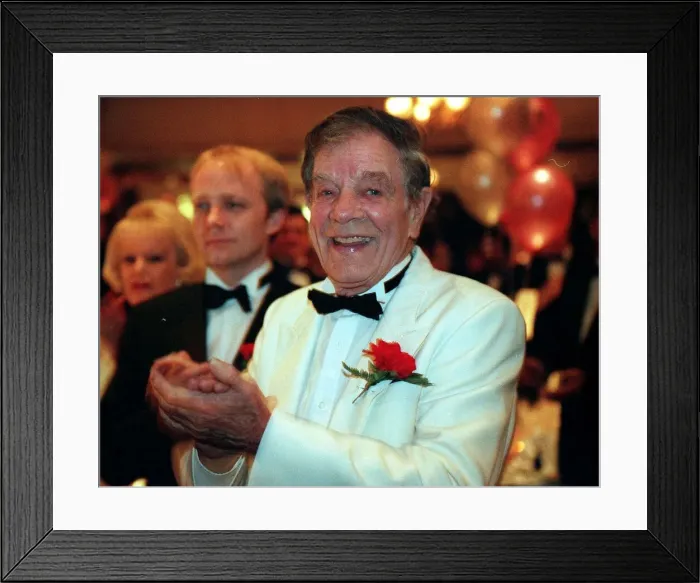Framed Print : Jack Milroy comedian February 1999 White jacket bow tie red flower clapping hands Framed Print : Jack Milroy comedian February 1999 White jacket bow tie red flower clapping hands