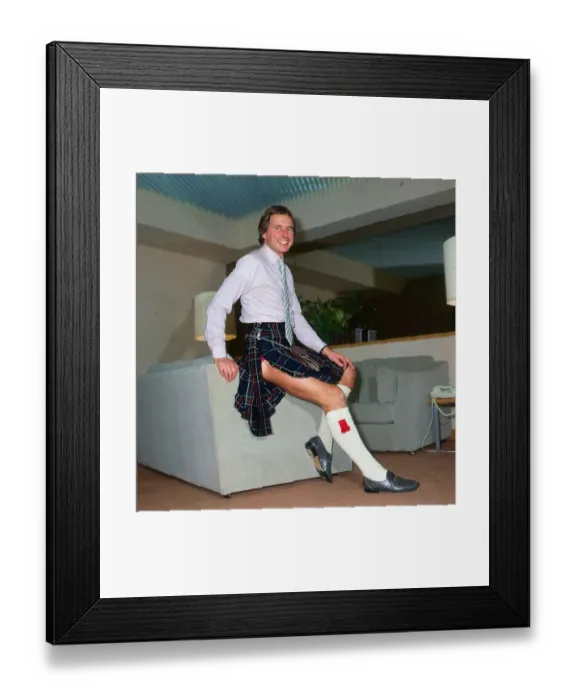 Framed Print : Nick Owen TV Presenter wearing kilt November 1985 Framed Print : Nick Owen TV Presenter wearing kilt November 1985