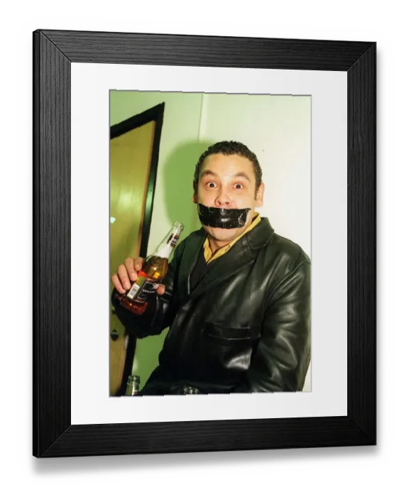 Framed Print : Craig Charles comedian February 1999 at Heriot Watt University Edinburgh with black tape