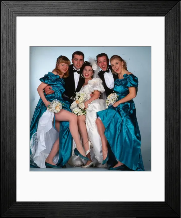 Framed Print : Scene from TV programme Take The High Road May 1991 group picture of best man