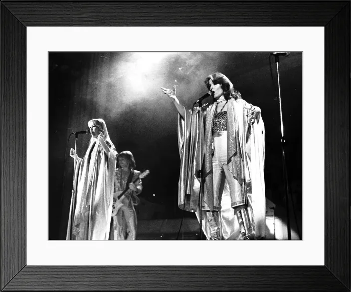 Framed Print : Abba singing on stage in February 1977 Framed Print : Abba singing on stage in February 1977