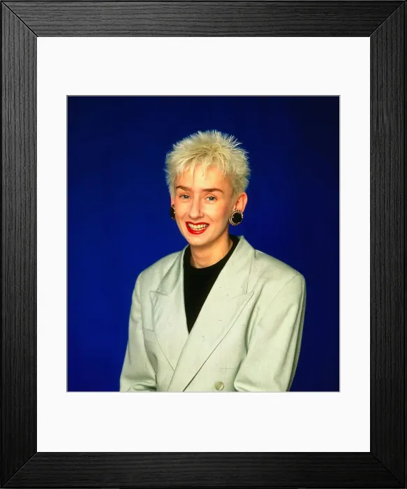Framed Print : Muriel Gray TV presenter wearing beige jacket and black jumper top earrings Framed Print : Muriel Gray TV presenter wearing beige jacket and black jumper top earrings