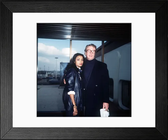 Framed Print : Michael Caine Actor with wife Shakira at LAP Febraury 1984 Framed Print : Michael Caine Actor with wife Shakira at LAP Febraury 1984