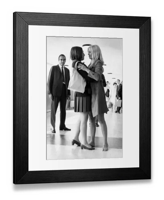 Framed Print : Brigitte Bardot French actress embraces friend 1966 Couturier Helene Vager