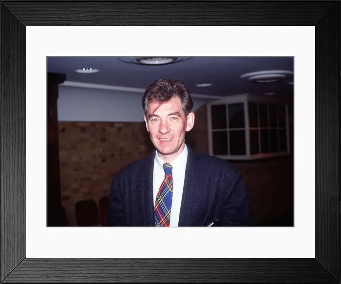 Framed Print : Actor Ian McKellen in April 1989 during lunch at the Whitbread Brewery, London