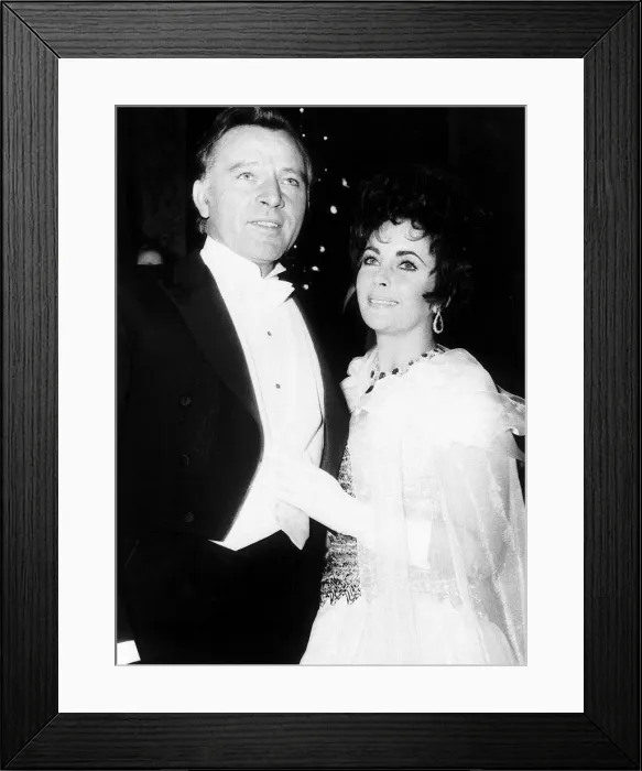 Framed Print : Richard Burton actor and wife Elizabeth Taylor at premiere of The Taming of The Shrew in