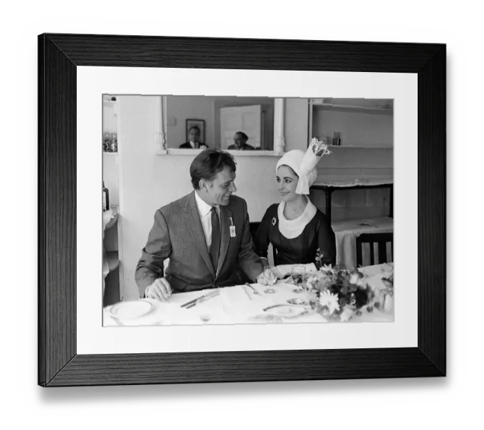 Framed Print : Elizabeth Taylor Sept 1963 and Richard Burton at sandown Park race course Framed Print : Elizabeth Taylor Sept 1963 and Richard Burton at sandown Park race course