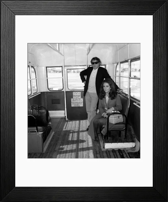 Framed Print : Elizabeth Taylor and Richard Burton on a bus September 1970 arriving Framed Print : Elizabeth Taylor and Richard Burton on a bus September 1970 arriving