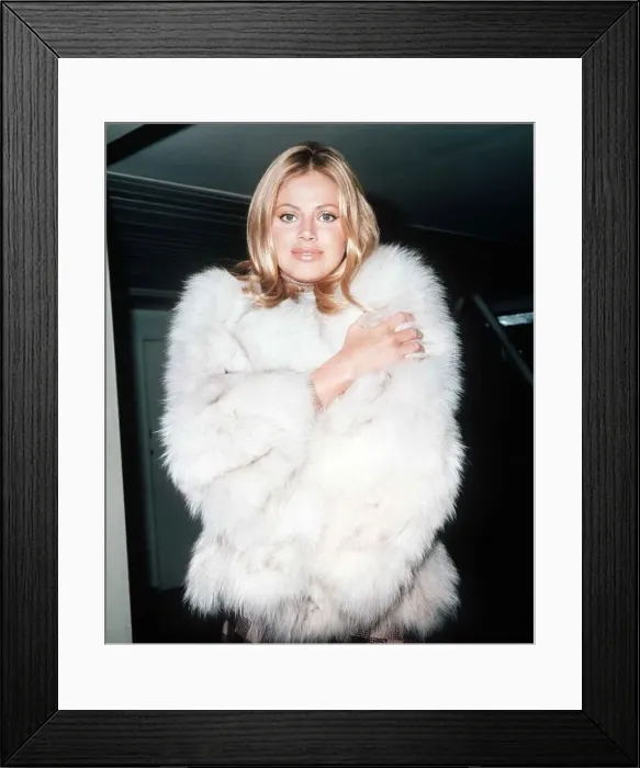 Framed Print : Britt Ekland at London airport wearing fur coat December 1971