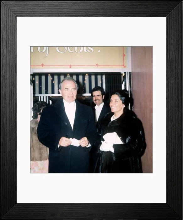 Framed Print : James Mason Actor with wife Coarisaa Kay at premiere of Mary Queen of Scots Framed Print : James Mason Actor with wife Coarisaa Kay at premiere of Mary Queen of Scots