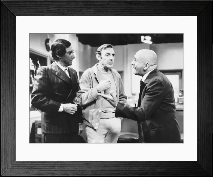 Framed Print : Eric Sykes Comedian with Spike Milligan Comedian & Warren Mitchell Comedian Actor in a tv