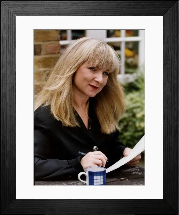 Framed Print : Helen Lederer comedian and actress at work on a script for her show