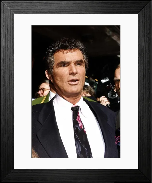 Framed Print : Burt Reynolds American Actor opens the Harrods sale - without his famous Framed Print : Burt Reynolds American Actor opens the Harrods sale - without his famous